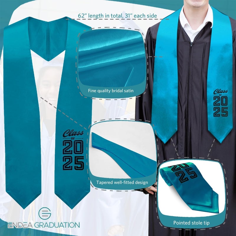 Endea Graduation Stole Class of 2025 With Classic Tips - Unisex Adult - 62" Long - Graduation Sash - Image 5